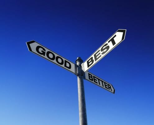 Sign with "good, better, best" all pointing in different directions